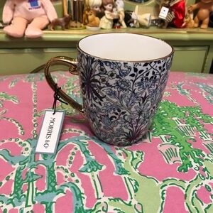 Morris & Co. New Bone China Blue & Gold Lined Floral Teacup / Mug - Great Gift!